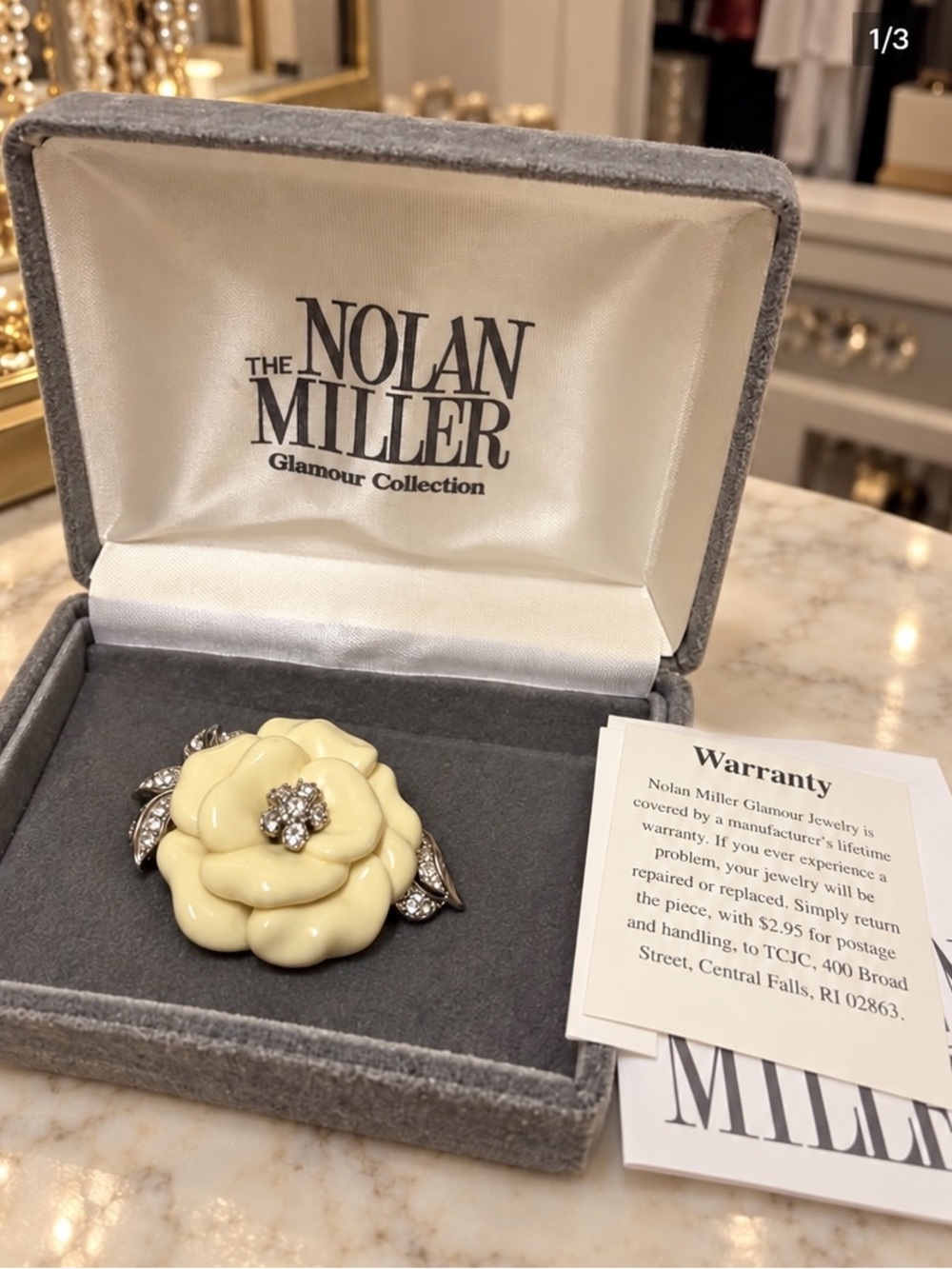 Vintage Nolan Miller Glamour Collection "Lara" Camellia Flower Brooch & Box